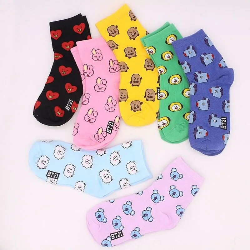 Cosplay Korean Anime - Kawaii BT21 Cartoon Socks Cute Mid